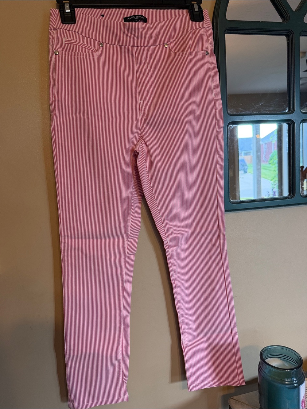 Mario Serrani Pink and White Striped Skinny Jeans